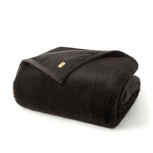 EverGrace Faux Chinchilla Fur Throw Blanket, 72"x90", Espresso Mink - color: Espresso Mink, size: 72"x90"