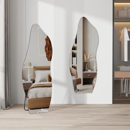 QDSSDECO Full Length Mirror Irregular Wavy Mirror with Stand, Frameless - color: Cloud With Bracket