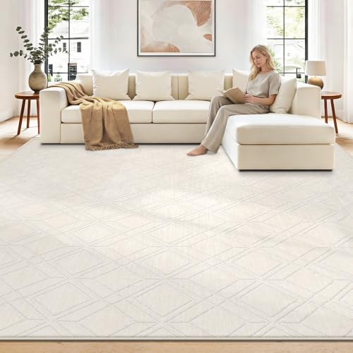 8x10 Area Rugs Washable Rug: Geometric Moroccan Farmhouse Rugs Large Living Room Rug Modern Neutral Soft Non-Slip Printed Pattern Carpet for Bedroom Dining Room Nursery Office (Beige, 8'x10') - size: 8' x 10' (Rectangular)
