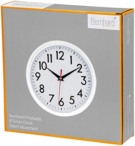 Bernhard Products White Wall Clock 8 Inch Retro Kitchen Silent Non-Ticking Quality Quartz Battery Operated Clock for Home/Office/Classroom/Bathroom/Nursery Room Easy to Read - color: White