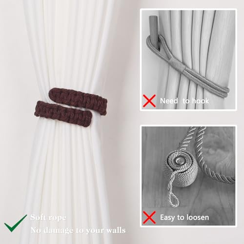 NICEEC 2 Pack Natural Cotton Rope Curtain Tiebacks Farmhouse Rustic Style Decorative Drape Tie Backs Handmade Braided Curtain Holdbacks for Home & Office Sheer/Light Weight Drapery (C-Coffee-L) - color: Coffee-large, size: 2 Pack