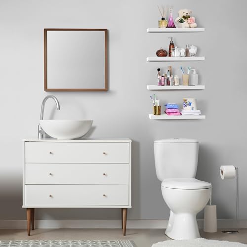 Sorbus Floating Shelves for Wall, Wood Wall Storage (4 Pack, White) - color: White, size: 4 Pack