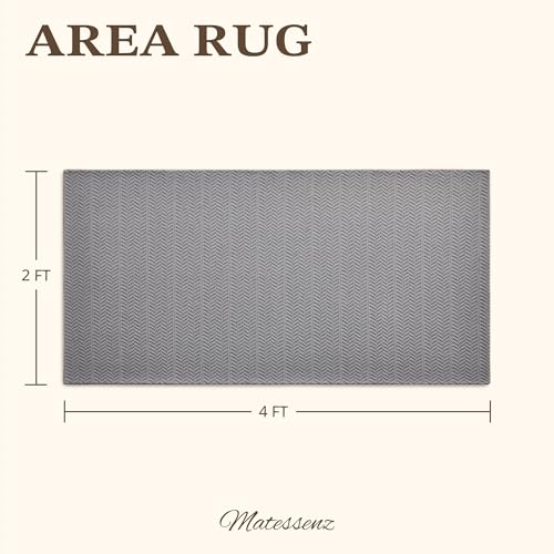 MatEssenz 2x4 ft Faux Linen Accent Rug, Washable Woven Textured Small Area Carpet for Bedside Porch, Slip Resistant Gel Backing Indoor Floor Mat for Bedroom Dorm, Grey - color: Grey, size: 2' x 4' (Rectangular)