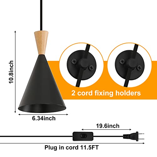 Modern Plug in Pendant Light Kitchen, Adjustable Hanging Lamp, Matte Black - color: Matte Black