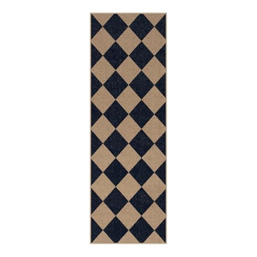 Lahome Checkered Easy Jute Outdoor Runner Rug, 2x6 Kitchen Rugs Washable - color: Nature and Black/Checkerboard -2, size: 2' x 6' (Runner)