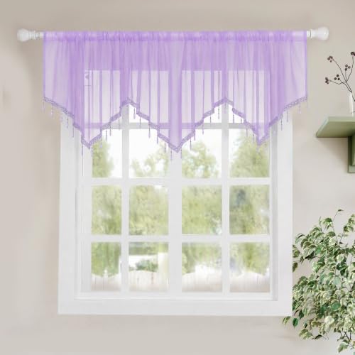 Molaxhome Swag Curtain Scalloped Curtain Valance Drape Sheer Lace Panel 1pc - color: Purple
