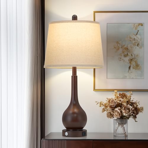 26" Brown Table Lamp Single, Touch Control Bedside Lamp for Bedroom Nightstand, 3-Way Dimmable Farmhouse Lamp for Living Room with Charging Port (1 Pack) - color: Brown - 26"H - 1 Pack