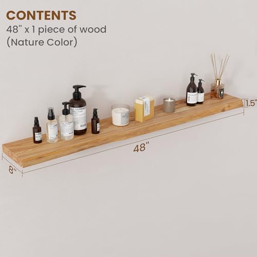 Floating Shelves for Wall, Solid Elm Wood Shelves, 48in Set of 1, Natural - color: Natural, size: Live Edge, 48inch, 1Pack