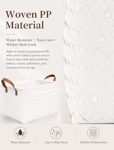 Wicker Storage Baskets, 4 Pack Woven Baskets for Shelves, White - color: Rectangle White