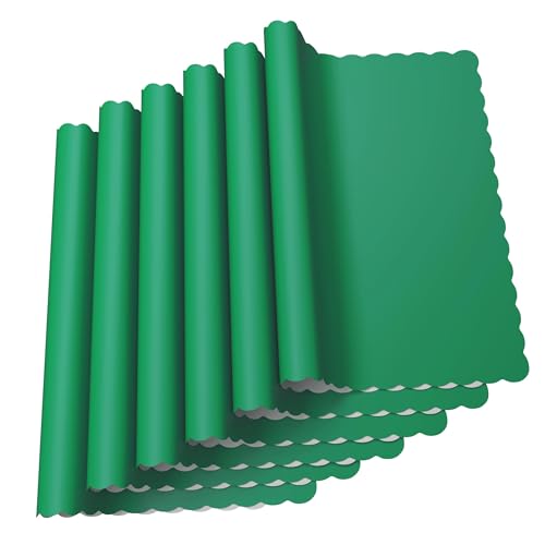 Disposable Paper Placemats, Scalloped Edge Table Mats, Green, Pack of 100 - color: Green