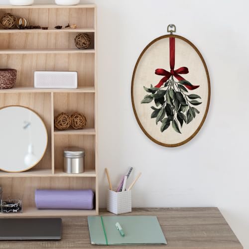 WULQYING 빈티지 미슬토 레드 리본 타원형 벽 아트 데코 프린트 홈 21.6x29.5cm - color: 색상15