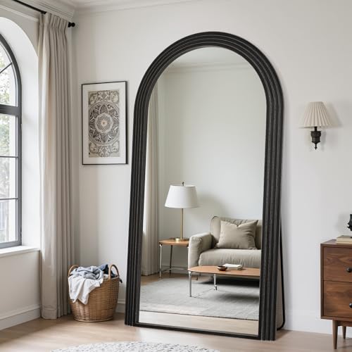 Antok Full Length Mirror 76"×41" Floor Mirror Standing Tall Mirror, Arched Stand up Large Wall Mirrors, Freestanding Full Body Mirrors for Bedroom Living Room Wood Vintage Style Black - color: Black, size: 76"L x 41"W, style: Wood Vintage Style