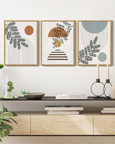 Drsoum Botanical Boho Wall Art Framed Modern Plant Leaf Bohemian Wall Decor Abstract Geometry Lines Prints Ready to Hang 11x14in Natural Framed - color: Beige Bohemain, size: 11" x14" x3pcs, Natural Framed