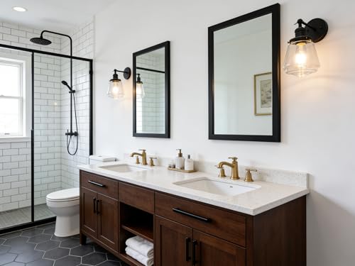 Phansthy Wall Sconces Light Fixture Industrial Wall Lamp, 180 Degree Adjustable Bathroom Vanity Light, Wall Light with Glass Shade Wall Decorative Lighting for Kitchen Living Room Hallway (Black) - color: Black