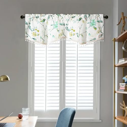 VOGOL Faux Linen Bird Pattern Valance, Rod Pocket, 52 x 16, 1 Panel, Green - color: Birds Green, size: 52"W x 16"L (Pack of 1)
