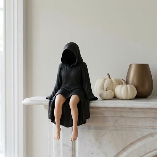 Gothic Witch Resin Ornament, Mysterious and Cute Black Robe Witch Ornament, Halloween & Christmas Home Decor for Bookshelf, Garden & Funy Gift (Sitting) - color: Sitting