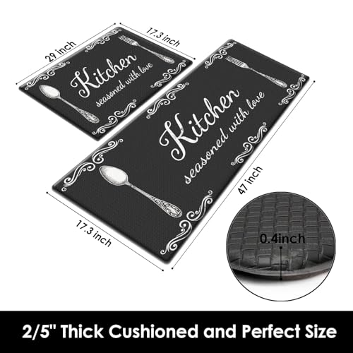 Arttown Anti-Fatigue Kitchen Rug Set of 2, Waterproof Non-Slip, Farm Rustic - color: Black Tablespoon Kitchen Mat, size: 17.3 x 47 inch + 17.3 x 29 in