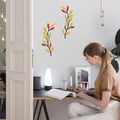 AHYS Metal Tree Leaf Wall Decor 2 PCS Rustic Vine Branch Leaf Wall Art for Living Room Bedroom Bathroom Decorations - Multi-color - color: Multi-color
