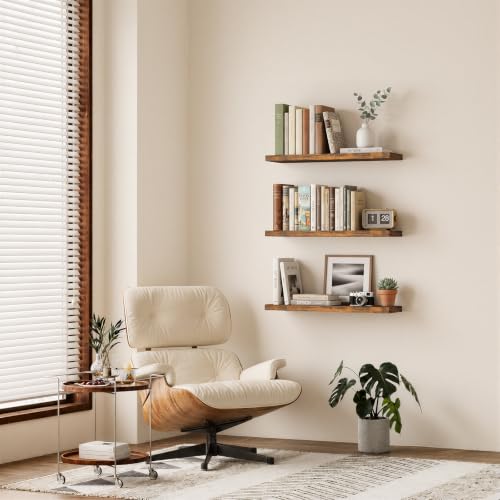 BAYKA Rustic Brown Floating Shelves 35.4in, Set of 3, Wall Mount Wood Shelf - color: B. Rustic Brown - Americana Farmhouse Style, size: 35.4inches