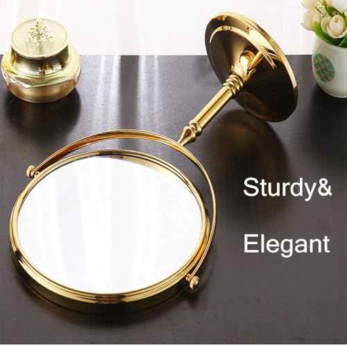 Gold Makeup Mirror 1X/10X Free Standing for Bathroom 8 Inches 360 Swivel Dual-Sided Tabletop Makeup Mirror, Metal - color: Gold Without Light