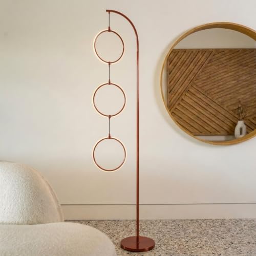 Brightech 3 Ring Lamp - 74" Dimmable LED Floor Lamp with 3 Hanging Light Rings, Modern Arc Standing Tree Lamp for Living Room, Bedroom and Office, 30W Warm White LED, Red - color: Red