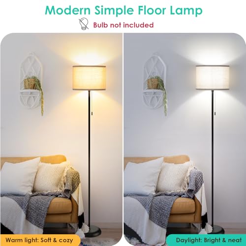 FOLKSMATE Floor Lamp for Living Room Modern Minimalist Tall Black - color: Linen