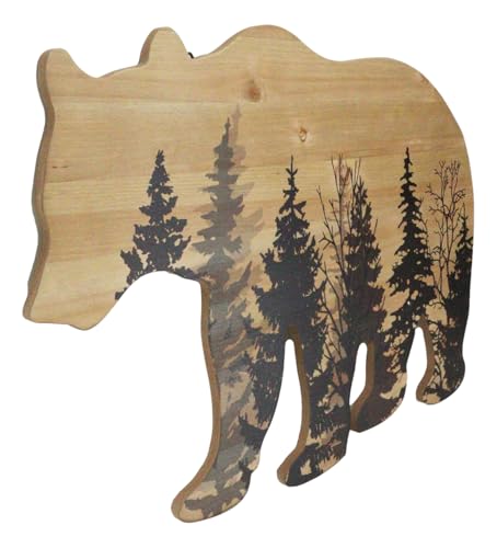 Ebros Gift Rustic Western Black Bear With Pine Trees Forest Silhouette Wooden Plank Cutout Wall Decor Sculpture Wildlife Forest Cabin Decor Accent
