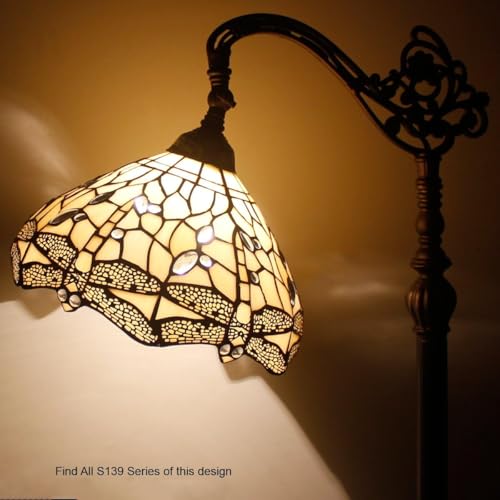 WERFACTORY Tiffany Floor Lamp Cream Stained Glass Dragonfly Arched Lamp