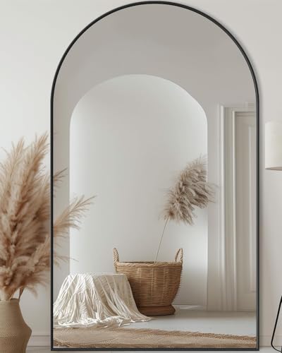 Antok 72" x44” Arched Full Length Mirror, Floor Mirror with Stand,Black - color: Black, size: 72"L x 44"W
