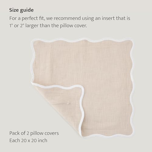 Double Stitch 100% Cotton Scalloped Throw Pillow Covers, Oat Milk - color: Oat Milk, size: 20" x 20" (Pack of 2)
