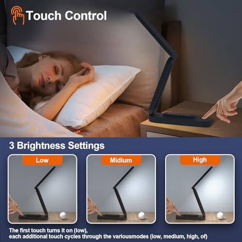 Giryuhd LED Desk Lamp for Office Home & Battery Operated Lamp Rechargeable Lamp Foldable & Portable Light, LED Desk Light Strip, 3 Brightness Dimmable Small Desk Lamp Wireless Reading Lamp(2-Black) - color: Black (2-Pack)