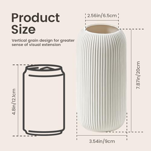 Bohemian White Ceramic Vase - for Pampas Grass, Mantel, Bookshelf, Entryway and Living Room Decor (White, 8in-Pill) - color: White, size: 8in-Pill