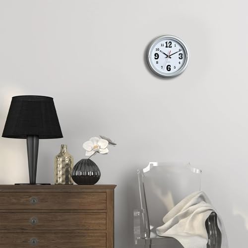 WANGIRO 8" Compact Wall Clock Silent Non-Ticking Battery Powered Silver - color: Silver