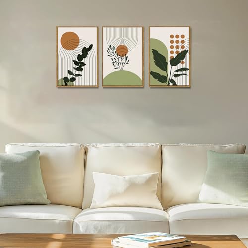 Boho Botanical Abstract Framed Canvas Wall Art Set of 3, 16x24 inch - color: Botanical, size: 16"x24"Natural