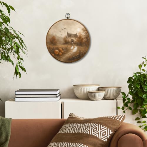 JUIOEIU Moody Fall Halloween Ghost Cottage Pumpkin Round Wall Decor 990 - color: Ghost Pumpkin
