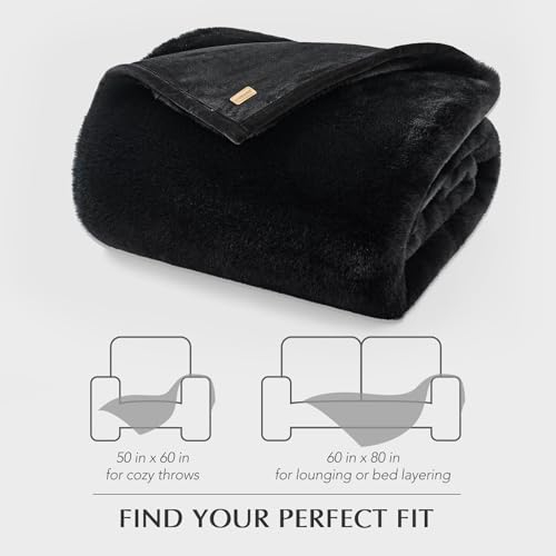 EverGrace Faux Chinchilla Fur Throw Blanket, 50"x60", Black Noir Mink - color: Black Noir Mink, size: 50"x60"