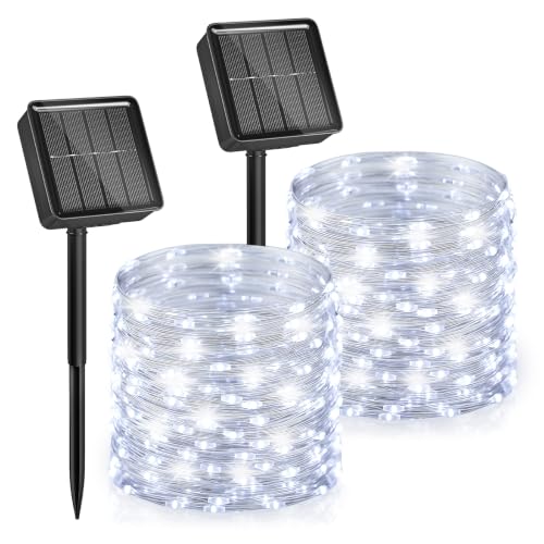 Solar Fairy Lights,33Ft 100 LED Solar String Lights with 8 Modes Pure White - color: Pure White, size: 33FT*2Packs