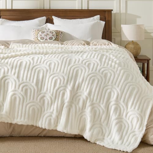 BEDELITE Cream White Boho Fleece Twin Blanket for Bed, 60x80 Inches - color: Cream White Boho, size: Twin(60"x80")
