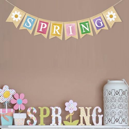VILIFEVER Spring Burlap Banner Garland Spring Easter Mantle Decorations