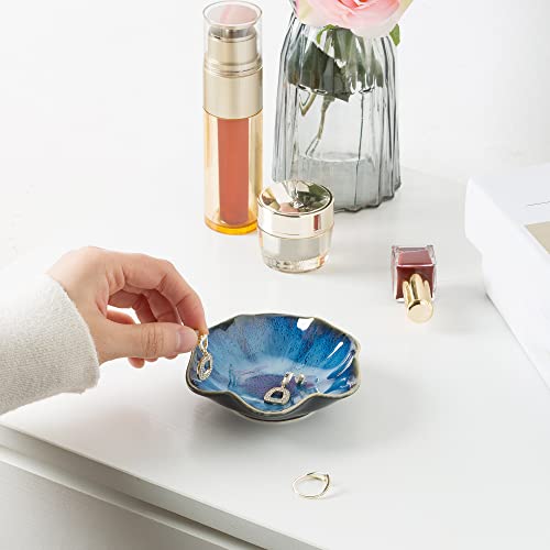 BEUNAIZER Jewelry Dish Tray, Ring Dish, Ceramic Trinket Tray, Key Bowl - color: Starry Blue