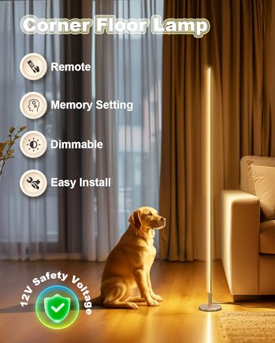 TACAHE Minimalist Corner Floor Lamp - 2700K-6500K Dimmable LED Light - color: Gold