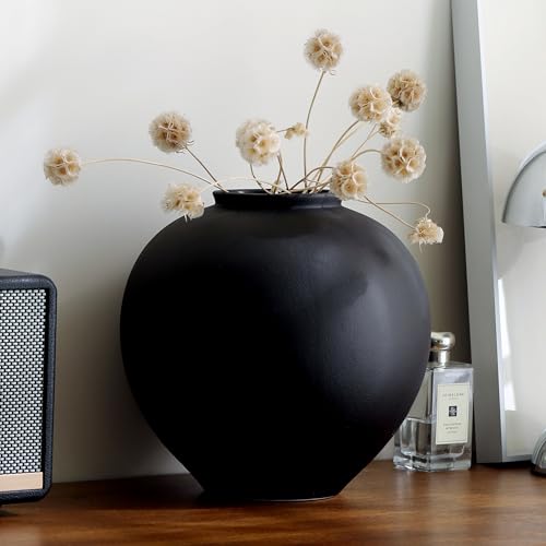 Extra Large Black Ceramic Flower vase Decorative Jar Oversize Modern Centerpiece Table Decorations,Round Shape Rustic Ceramic vases for Home Decor Dining Room(Black, 0807) - color: Black, size: 0807