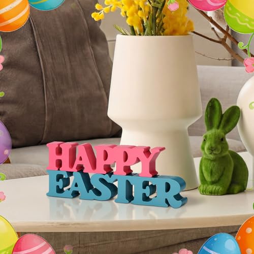 Yalikop Pastel Easter Table Decorations Happy Easter Sign for Home Wooden Sign Blocks Indoor Home Decorative Signage for Tables Office Wall Shelf Desk Shelf Mantel Farmhouse - style: Easter