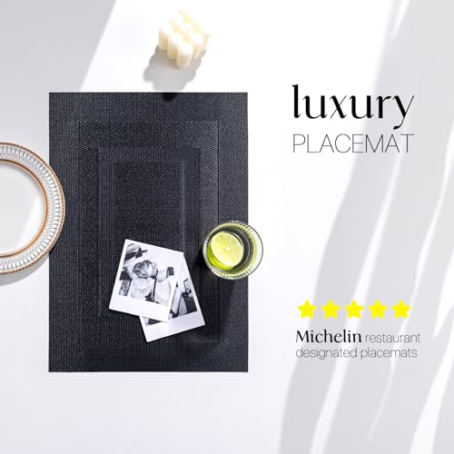 LEXMORE Placemats Set of 6 Vinyl/Plastic Woven Place Mats for Kitchen Table Indoor/Outdoor Washable Placemat Wipeable Dining Table Mats(Black Cube) - color: G-black Cube