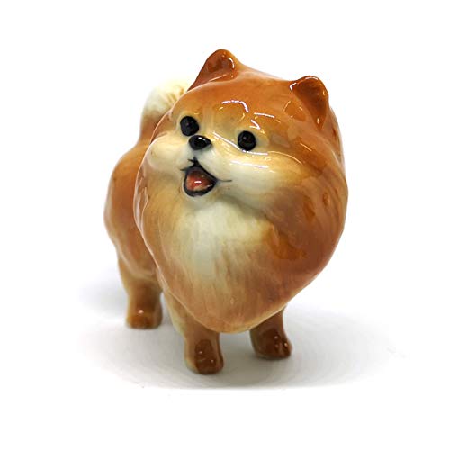 Handmade Ceramic Brown Standing Pomeranian Figurine, Shelf Decor