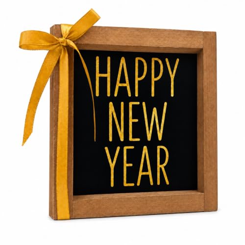 Happy New Year Sign Wall Table Tiered Tray Shelf Home Decor - color: black and gold