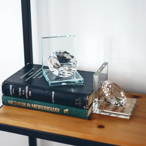 1 Pair Crystal Bookends with 80mm Clear Diamond for Heavy Books - color: Diamond