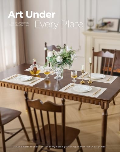 Beige White Placemats Set of 4 - Heat Resistant Non-Slip Place mats for Dining Table, Washable Durable PVC Vinyl Woven Table Mats(Beige White, 4) - color: C1- Beige White, size: Set of 4