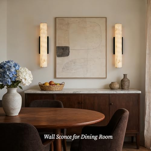 Alabaster Wall Sconce, 20" Matte Black Linear Wall Sconces, 3000K Dimmable Artisan-Cast Alabaster Sconce for Living Room, Modern Wall Lighting for Bathroom, Bedroom, Hallway, 1 Pack, Faux Alabaster - color: Black-20in-1pcs