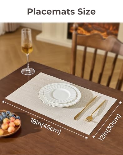 Beige White Placemats Set of 4 - Heat Resistant Non-Slip Place mats for Dining Table, Washable Durable PVC Vinyl Woven Table Mats(Beige White, 4) - color: C1- Beige White, size: Set of 4
